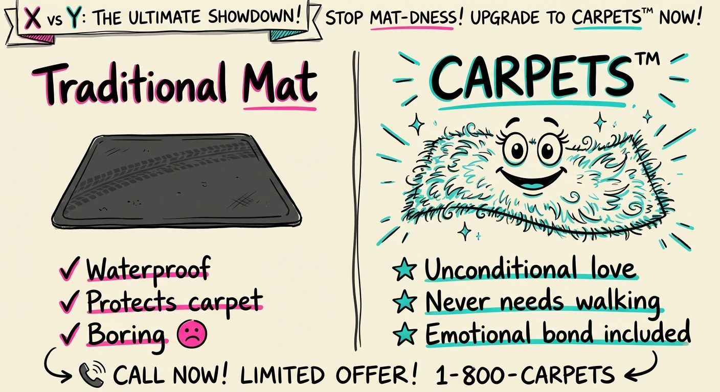 CARPETS comparison chart in infomercial style
