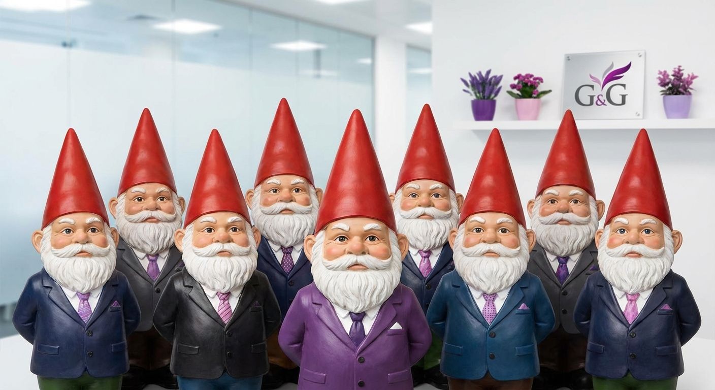 Professional gnomes in business attire