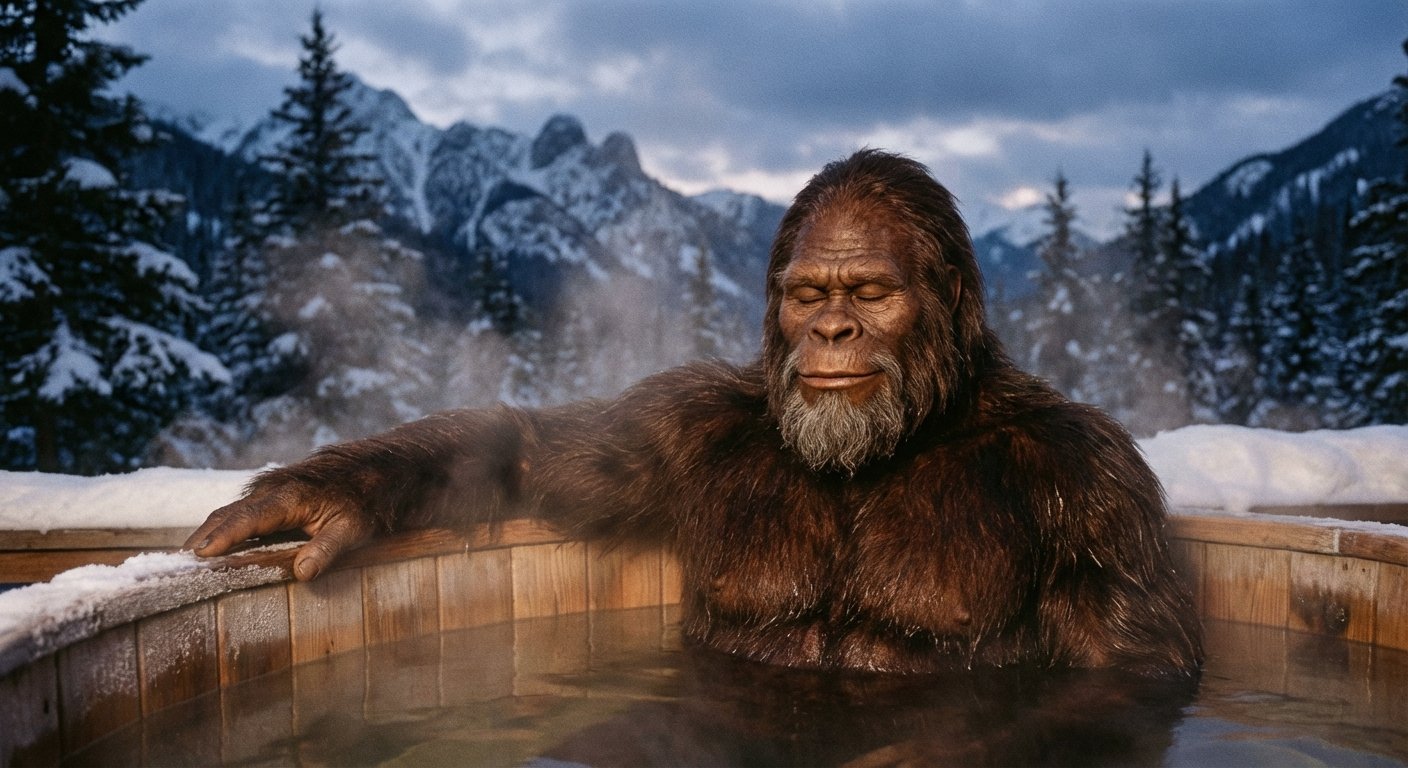 January: Squatch in a hot tub